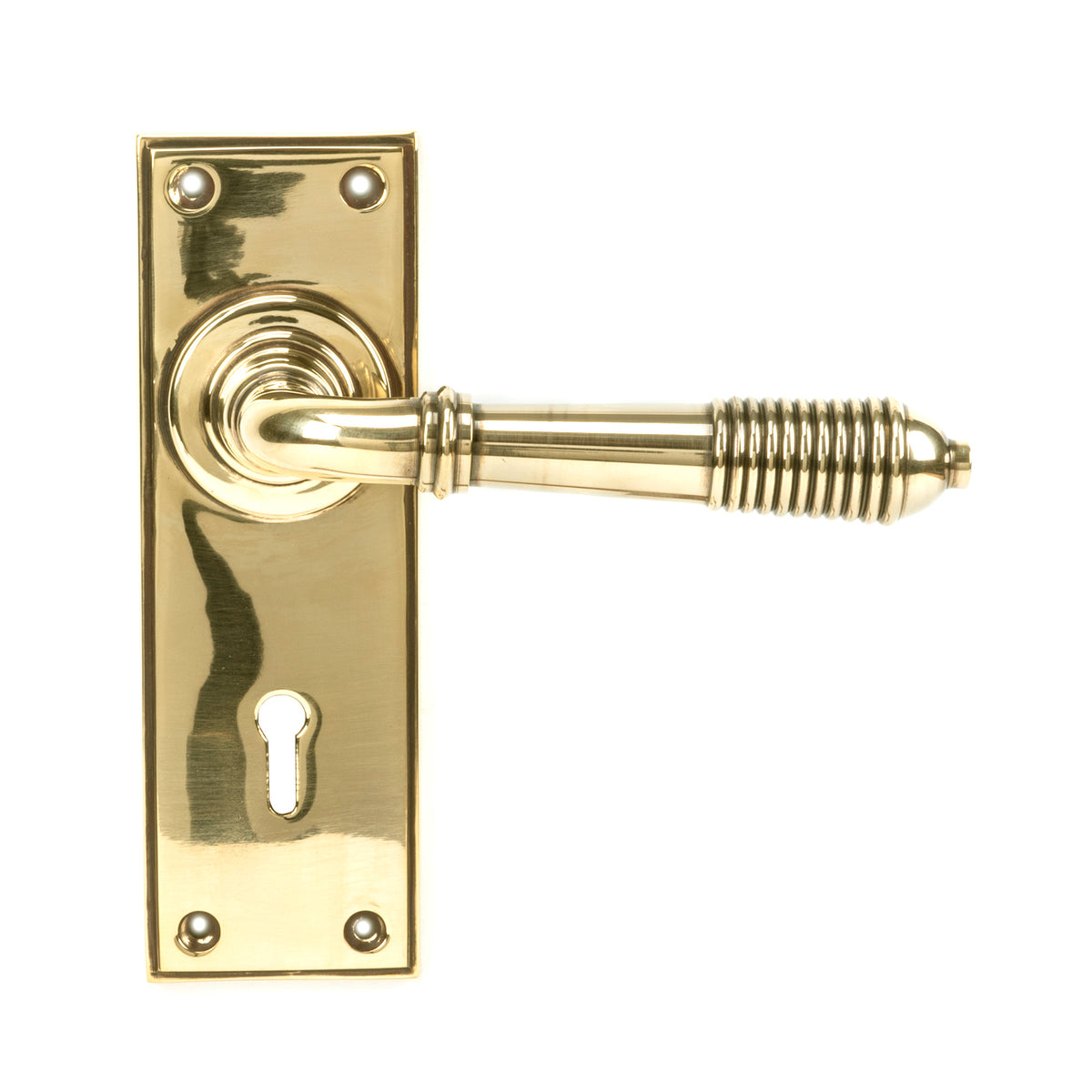 Polished Bronze Reeded Lever Lock Set