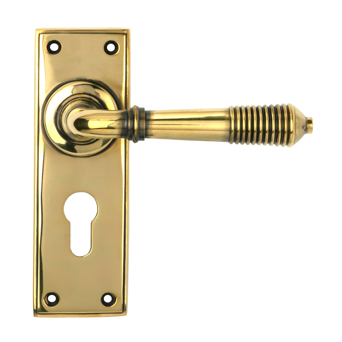 Polished Bronze Reeded Lever Euro Lock Set