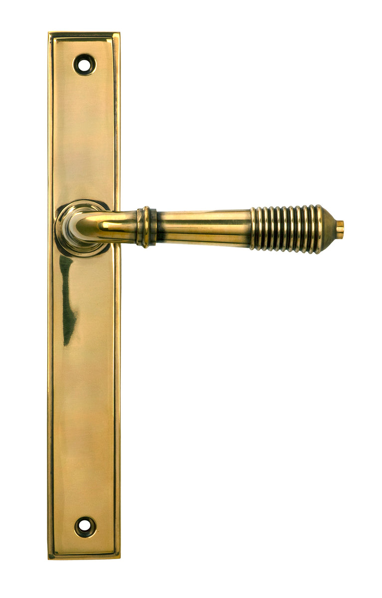 Aged Brass Reeded Slimline Lever Espag. Latch Set