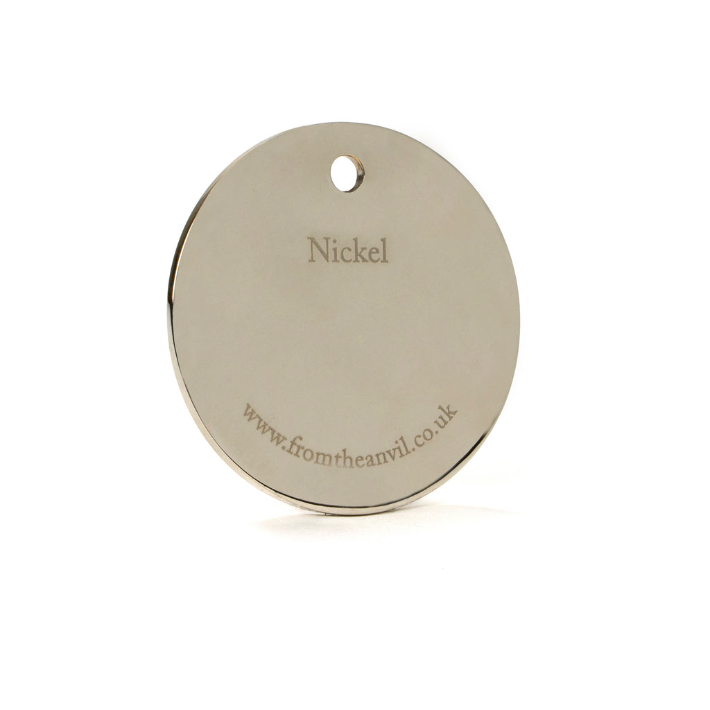 White background image of From The Anvil's Polished Nickel finish swatch
