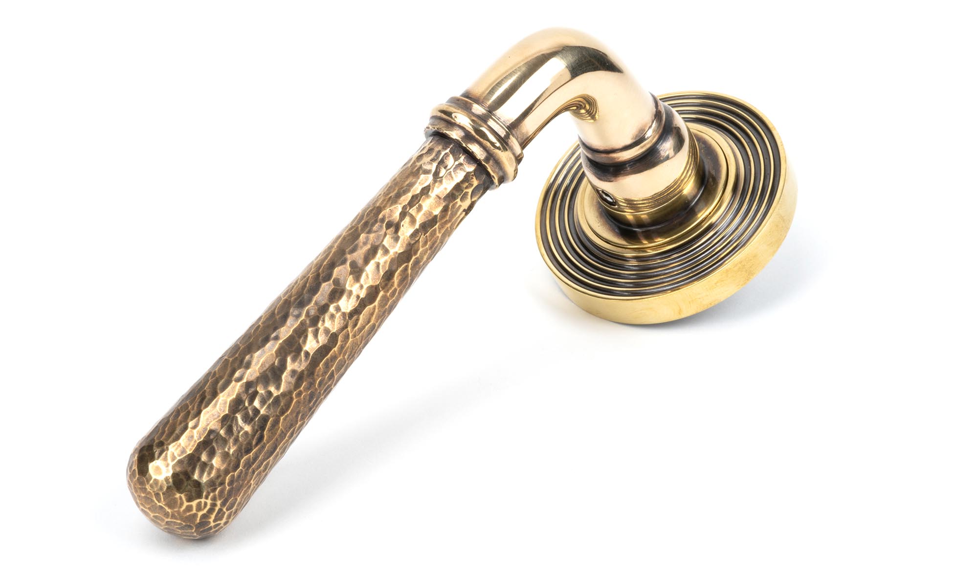 Aged Brass Hammered Newbury Lever on Rose Set (Beehive)