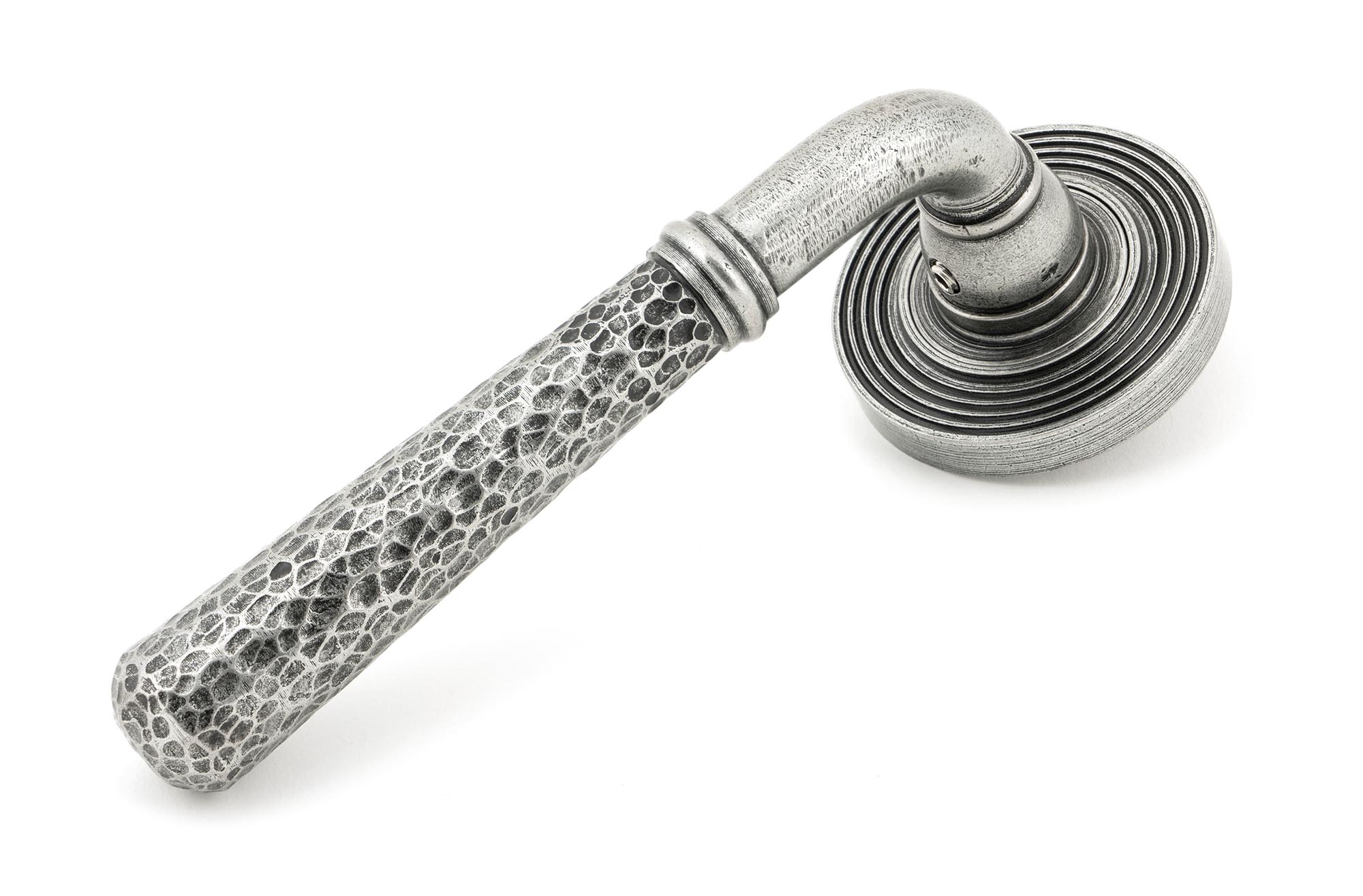 Pewter Hammered Newbury Lever on Rose Set (Beehive) - Unsprung
