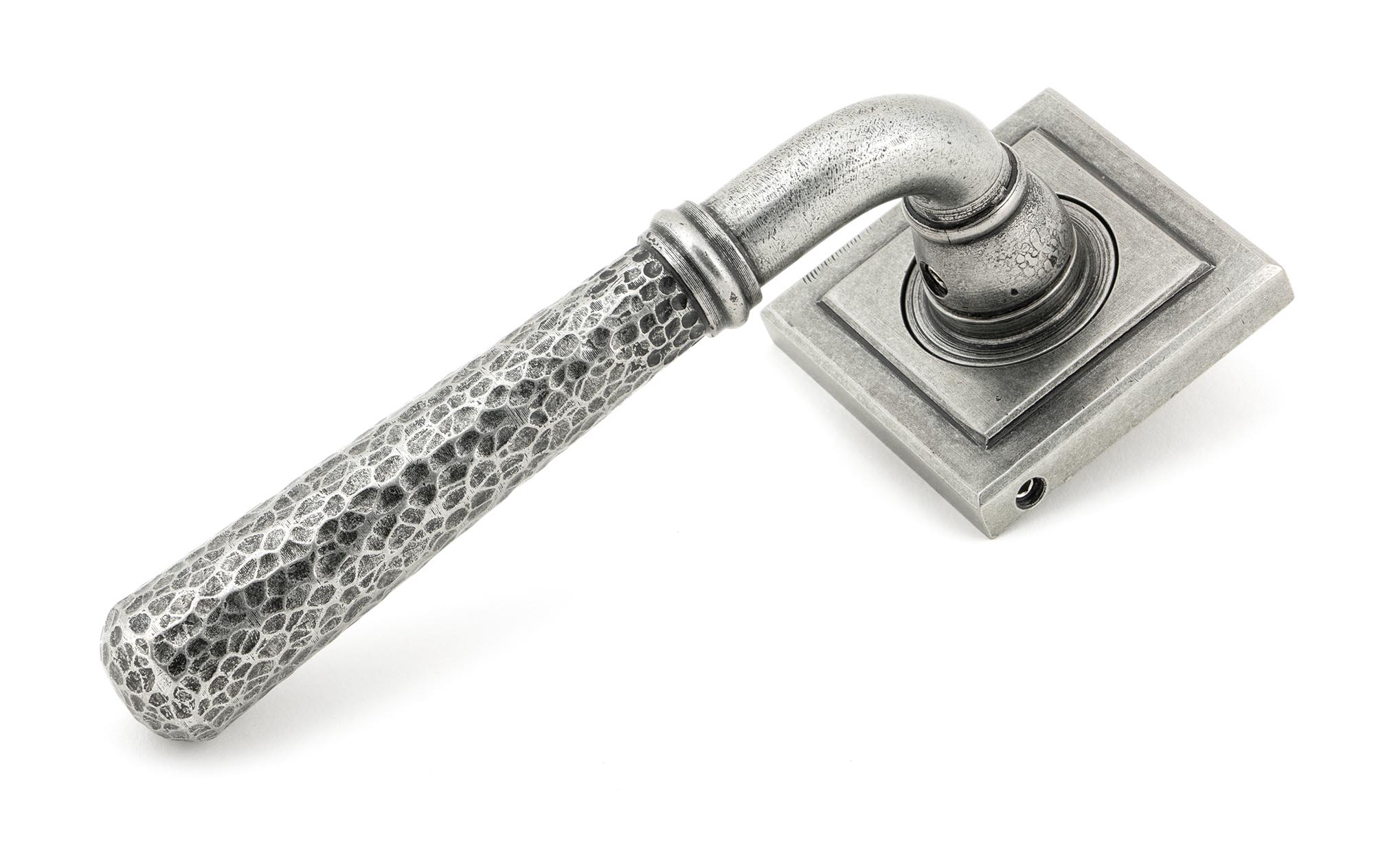 Pewter Hammered Newbury Lever on Rose Set (Square) - Unsprung