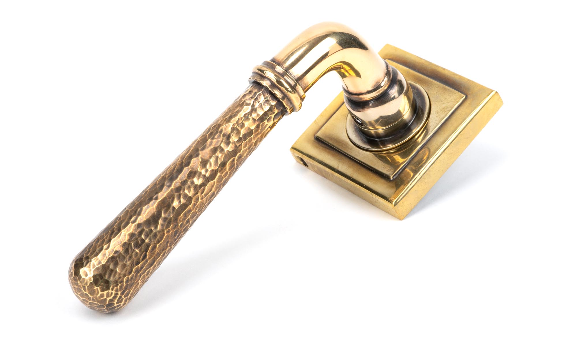 Aged Brass Hammered Newbury Lever on Rose Set (Square) - Unsprung