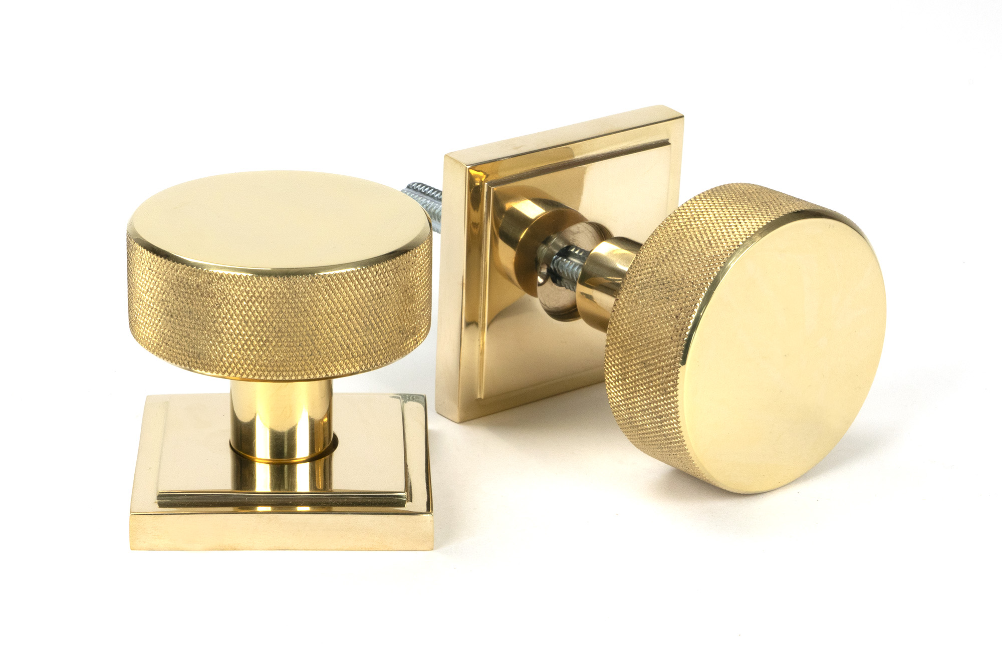 Polished Brass Brompton Mortice/Rim Knob Set (Square)